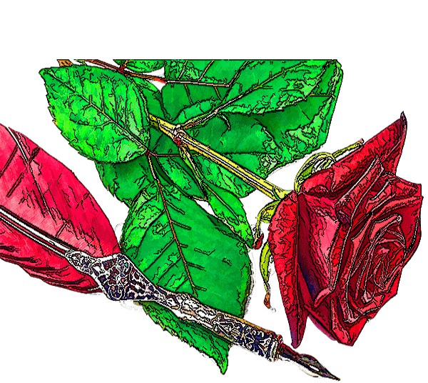 Eine Schreibfeder mit Rose